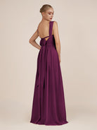 KissDress-Azura Fig A-Line V Neck Chiffon Pleated Long Bridesmaid Dress with Slit