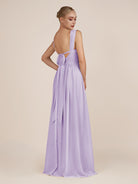 KissDress-Azura Lavender A-Line V Neck Chiffon Pleated Long Bridesmaid Dress with Slit