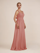 KissDress-Azura Mulberry A-Line V Neck Chiffon Pleated Long Bridesmaid Dress with Slit