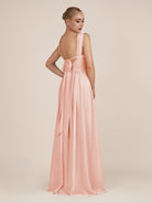 KissDress-Azura Rose Petal A-Line V Neck Chiffon Pleated Long Bridesmaid Dress with Slit