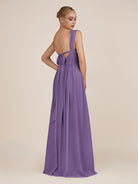 KissDress-Azura Tahiti A-Line V Neck Chiffon Pleated Long Bridesmaid Dress with Slit