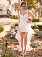 Beach Short Sweetheart Detachable Lace Wedding Dress With Tied Back - KissProm