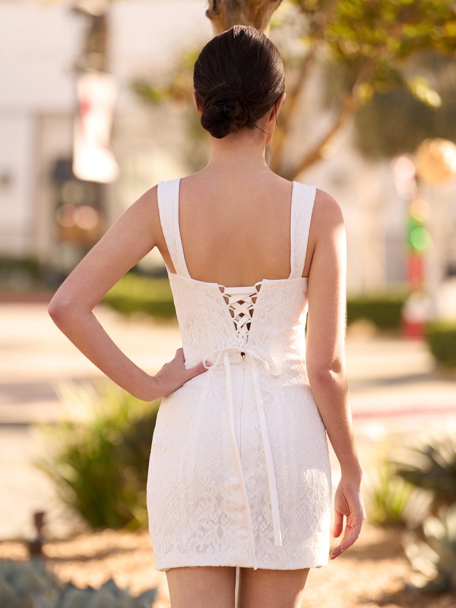 Beach Short Sweetheart Detachable Lace Wedding Dress With Tied Back - KissProm