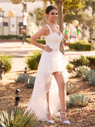 Beach Short Sweetheart Detachable Lace Wedding Dress With Tied Back - KissProm