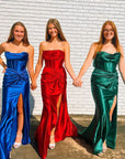 Mermaid Strapless Satin Long Prom Dress With Slit