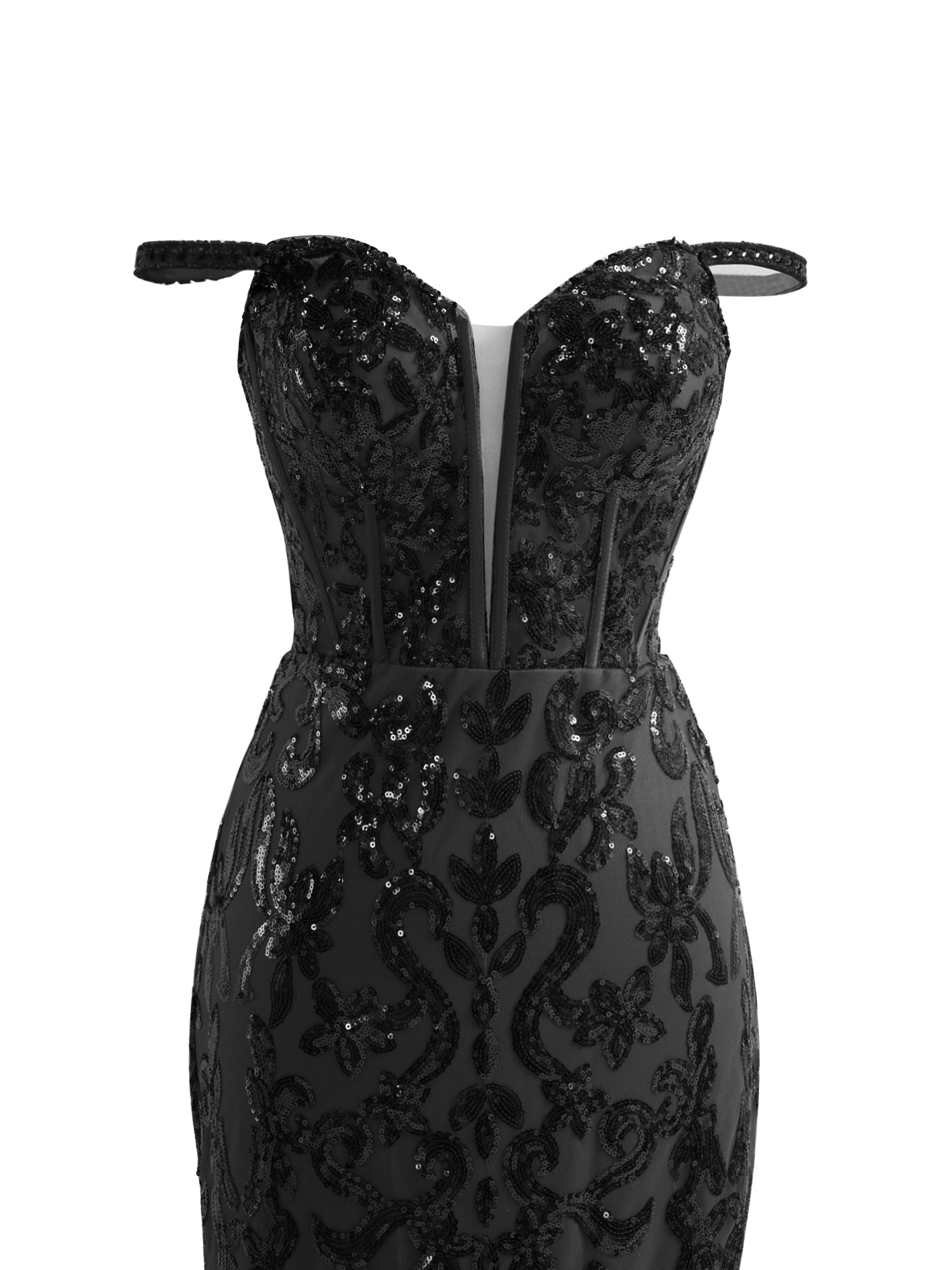 Black Sheath Sequins Long Prom Dress with Slit