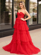 Adelyn |A - Line Sweetheart Tiered Long Tulle Prom Dress - KissProm