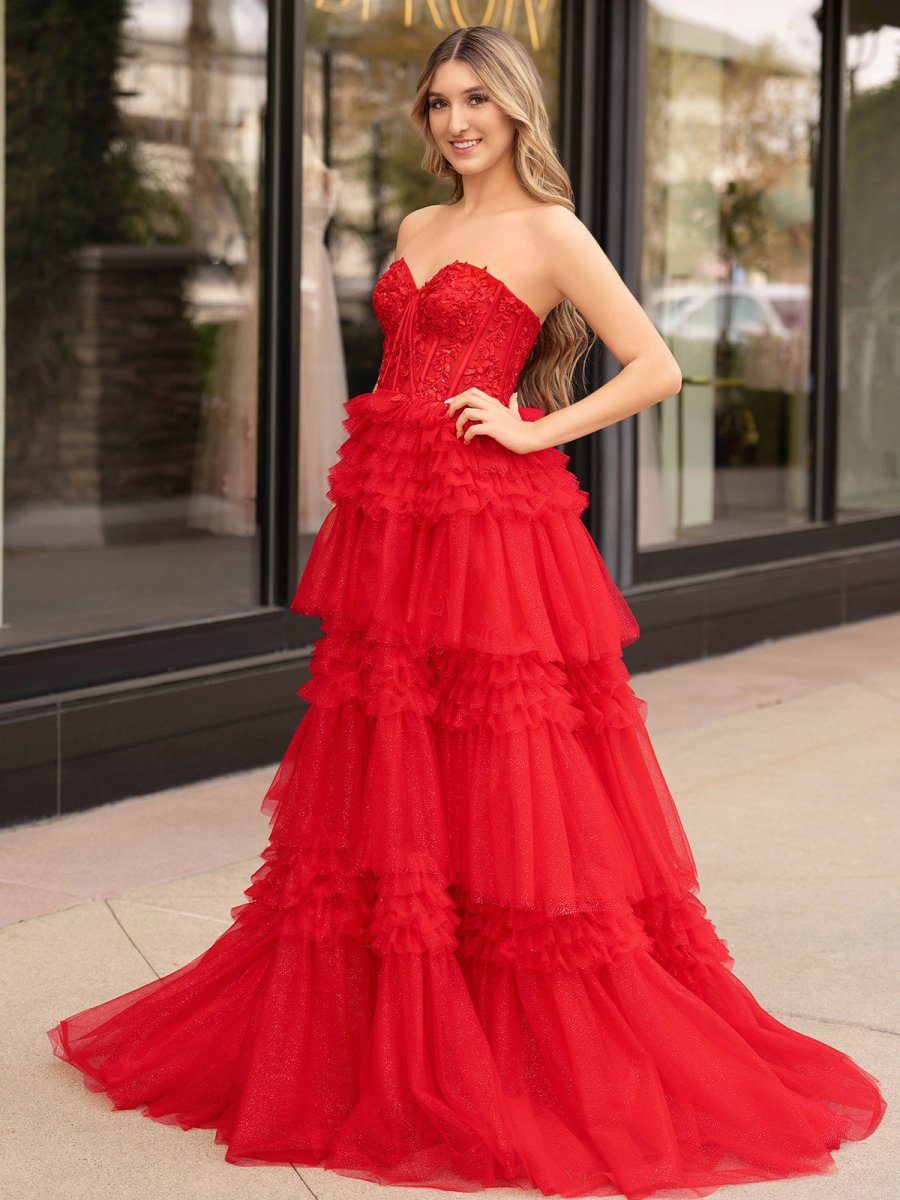 Adelyn |A - Line Sweetheart Tiered Long Tulle Prom Dress - KissProm