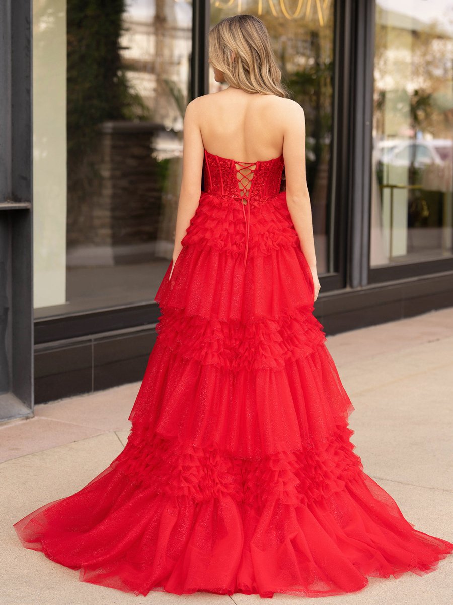 Adelyn |A - Line Sweetheart Tiered Long Tulle Prom Dress - KissProm