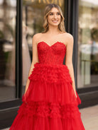 Adelyn |A - Line Sweetheart Tiered Long Tulle Prom Dress - KissProm