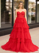 Adelyn |A - Line Sweetheart Tiered Long Tulle Prom Dress - KissProm
