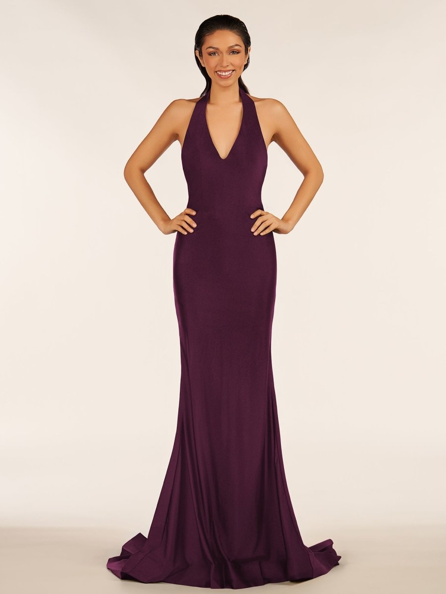 Simple Black Halter Backless Mermaid Long Prom Dress - KissProm