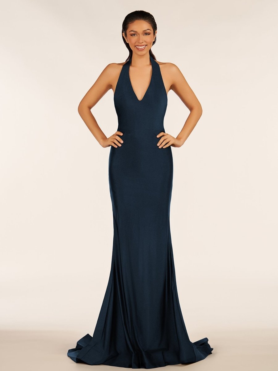 Simple Black Halter Backless Mermaid Long Prom Dress - KissProm