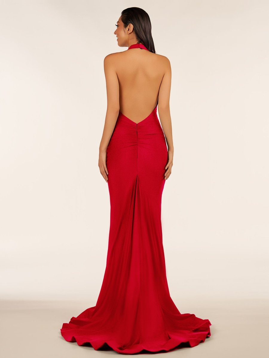 Simple Black Halter Backless Mermaid Long Prom Dress - KissProm