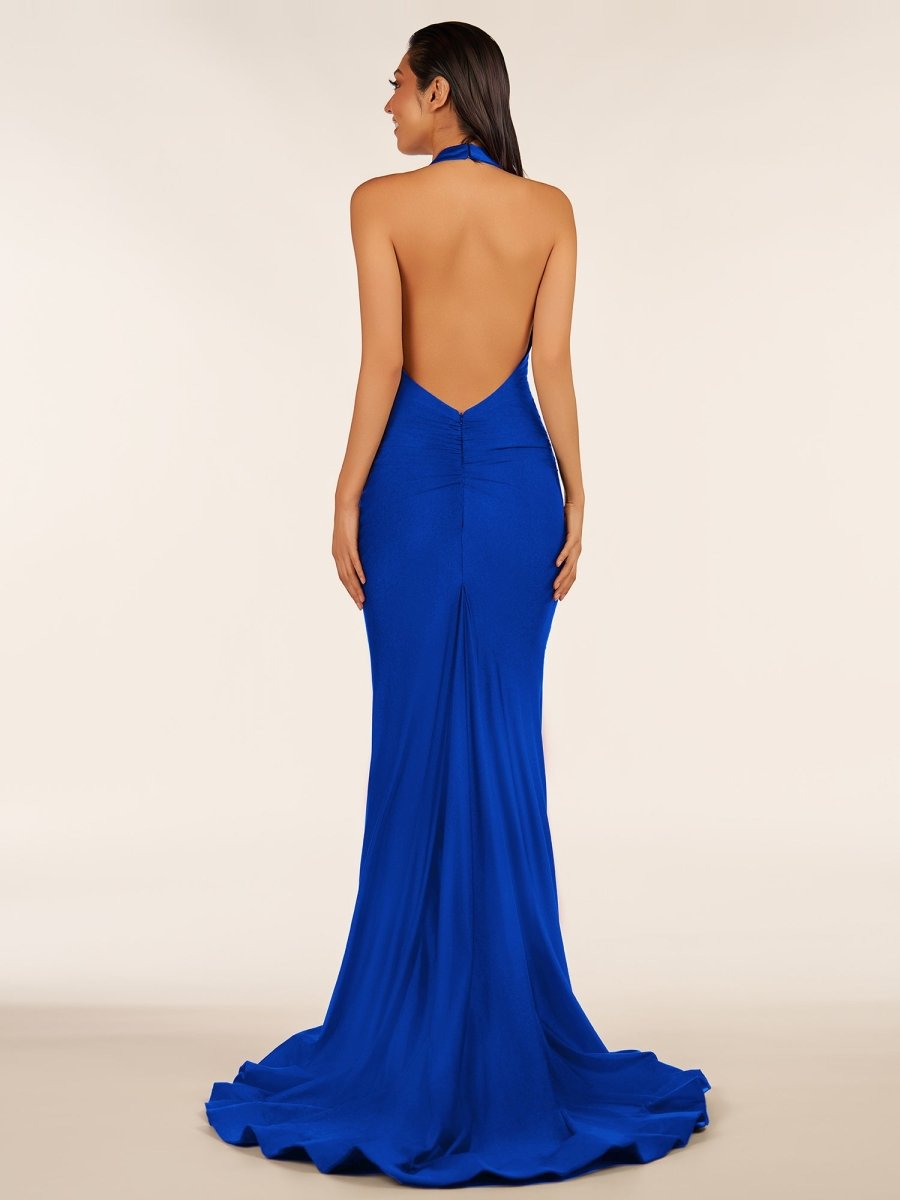 Simple Black Halter Backless Mermaid Long Prom Dress - KissProm