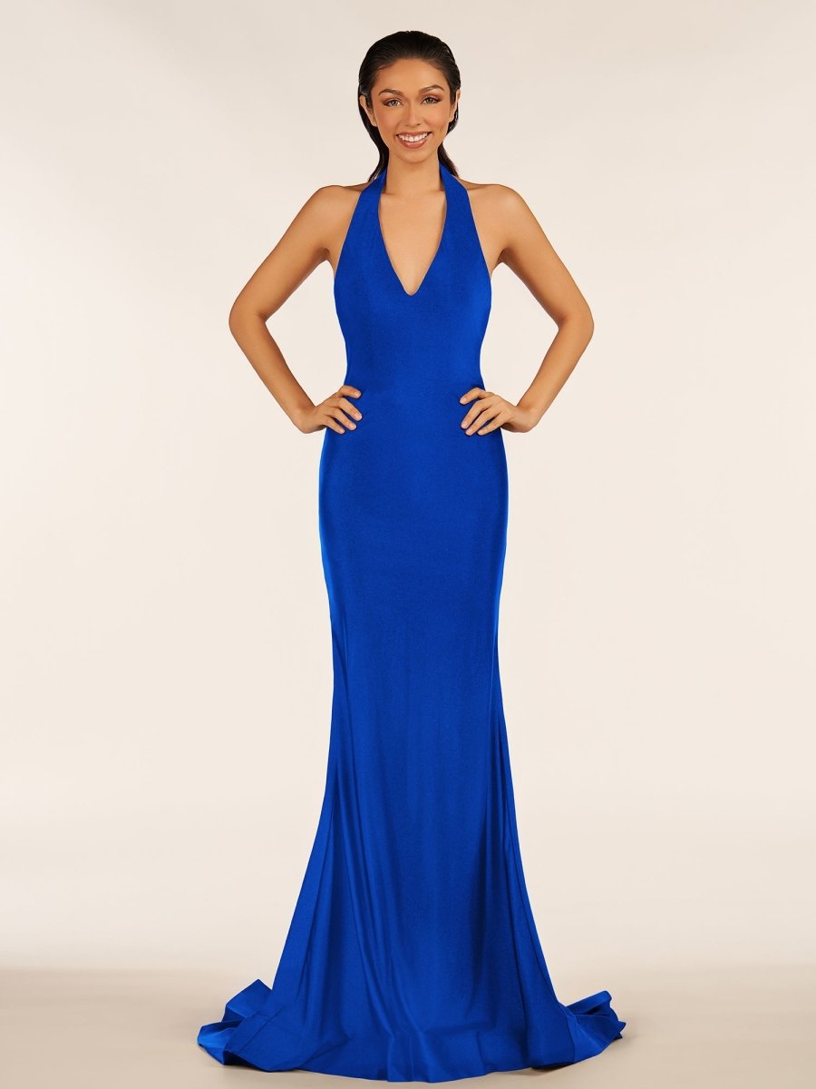 Simple Black Halter Backless Mermaid Long Prom Dress - KissProm