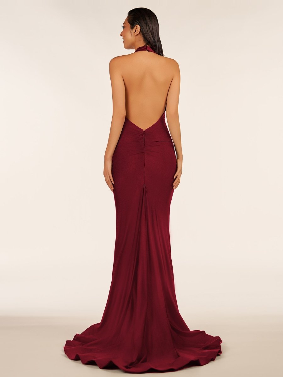 Simple Black Halter Backless Mermaid Long Prom Dress - KissProm