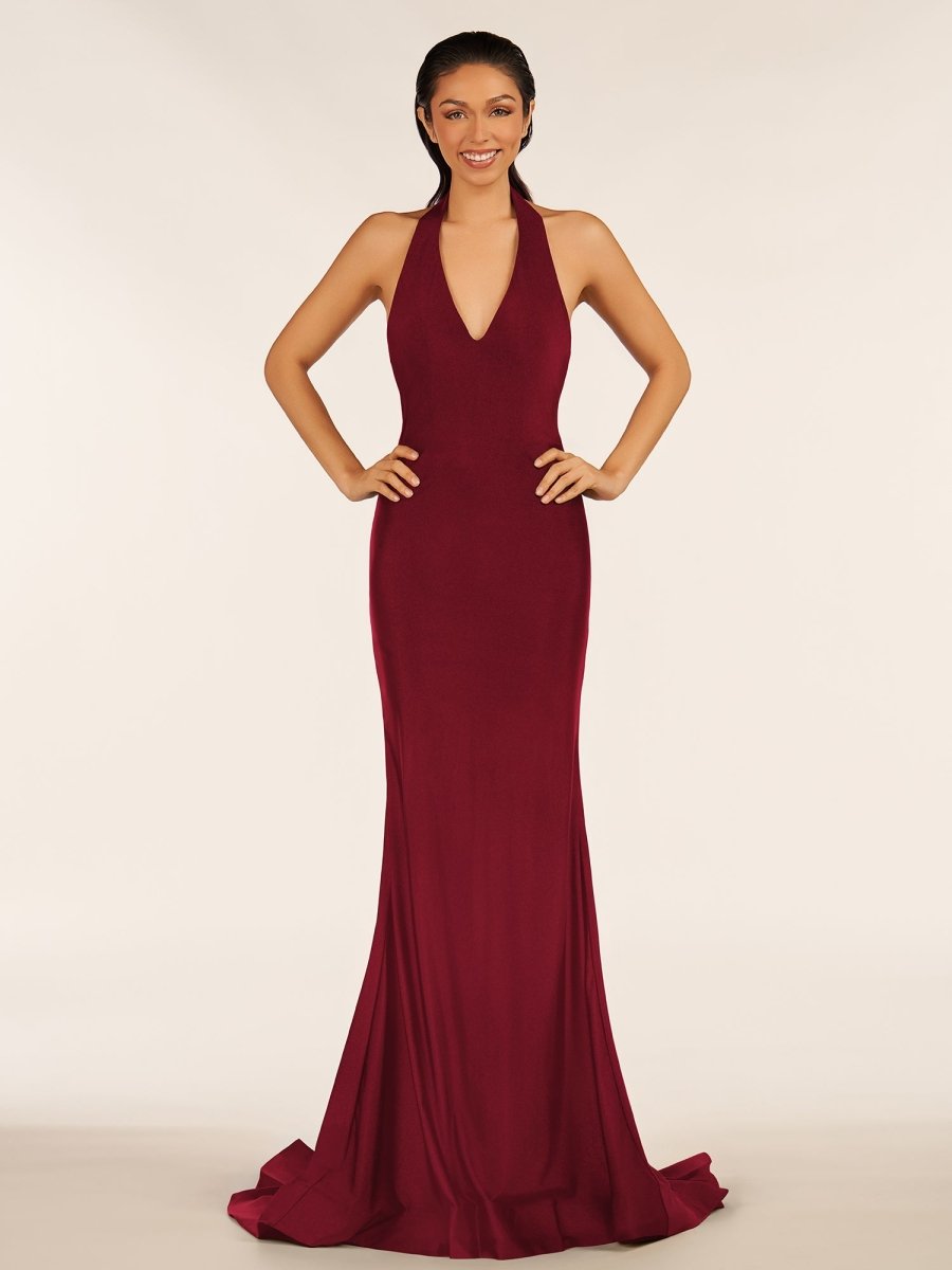 Simple Black Halter Backless Mermaid Long Prom Dress - KissProm
