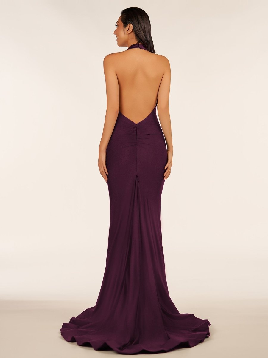 Simple Black Halter Backless Mermaid Long Prom Dress - KissProm