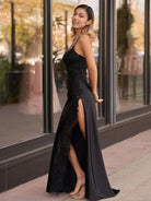 Beatrice | Sheath Black Long Appliques Prom Dress - KissProm