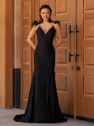 Stephanie |Mermaid Backless Jersey Prom Dress with Feathers - KissProm