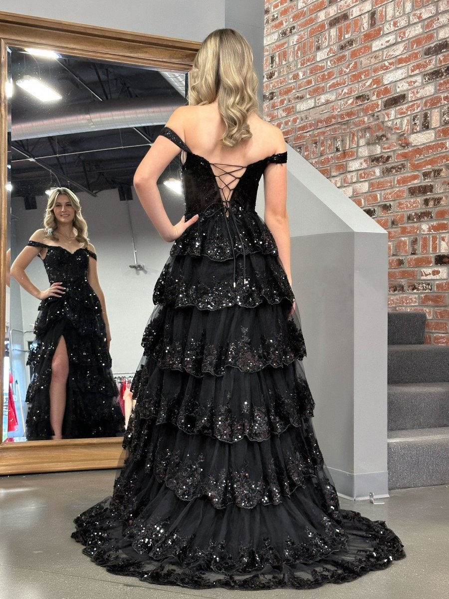 Black Princess A Line Off the Shoulder Corset Prom Dress with Lace Ruf KissDress Black Princess A Line Off the Shoulder Corset Prom Dress with Lace Ruf KissDress