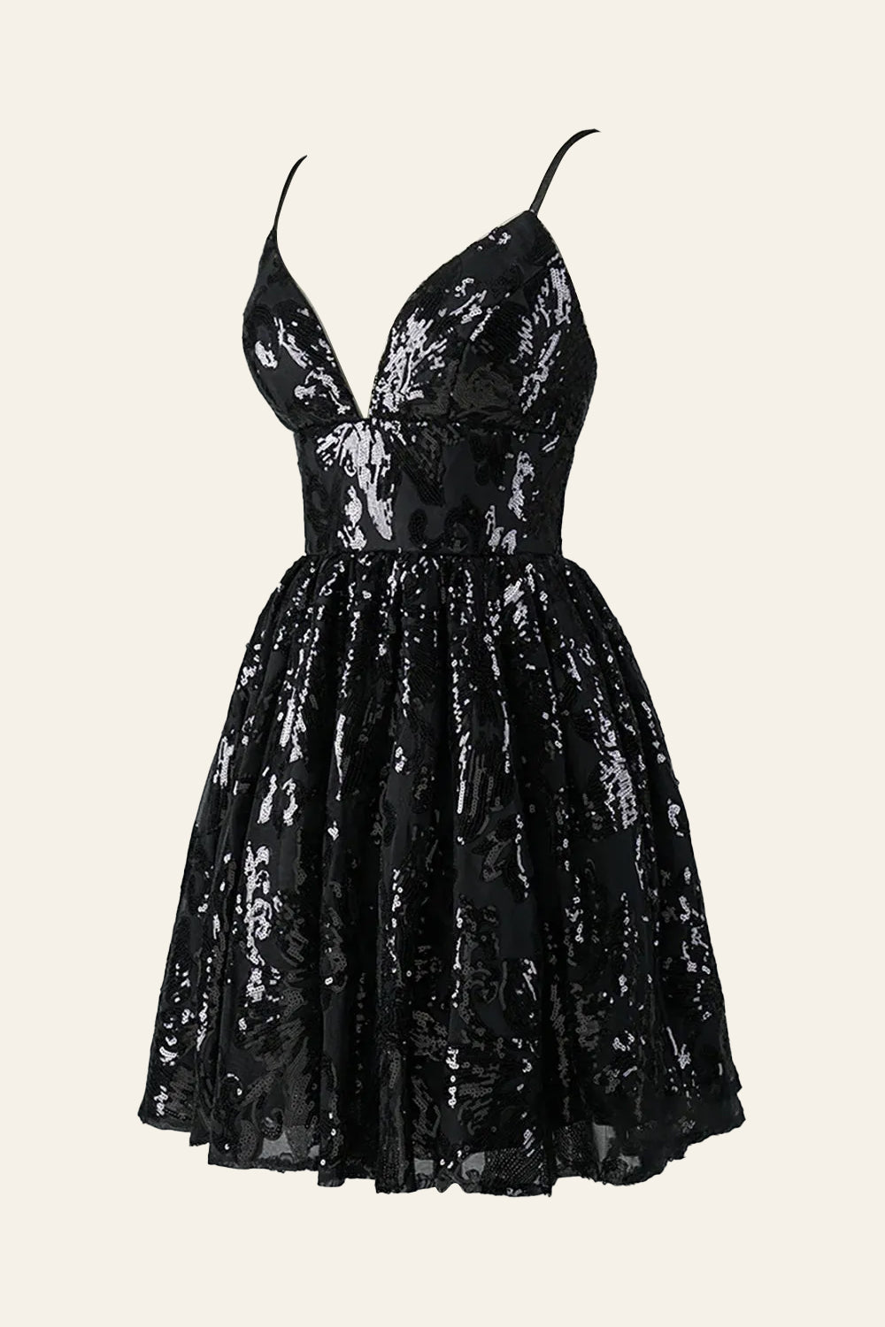 A-line Spaghetti Straps V Neck Lace Homecoming Dress