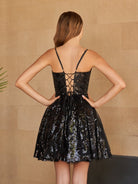 Kiara |A - line Spaghetti Straps V Neck Lace Homecoming Dress - KissProm