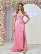 Elaina |Mermaid Deep V Neck Feather Lace Long Prom Dress - KissProm