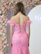 Elaina |Mermaid Deep V Neck Feather Lace Long Prom Dress - KissProm