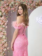 Elaina |Mermaid Deep V Neck Feather Lace Long Prom Dress - KissProm