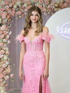 Elaina |Mermaid Deep V Neck Feather Lace Long Prom Dress - KissProm
