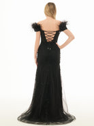 Elaina |Mermaid Deep V Neck Feather Lace Long Prom Dress - KissProm