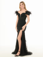 Elaina |Mermaid Deep V Neck Feather Lace Long Prom Dress - KissProm