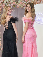 Elaina |Mermaid Deep V Neck Feather Lace Long Prom Dress - KissProm