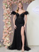 Elaina |Mermaid Deep V Neck Feather Lace Long Prom Dress - KissProm