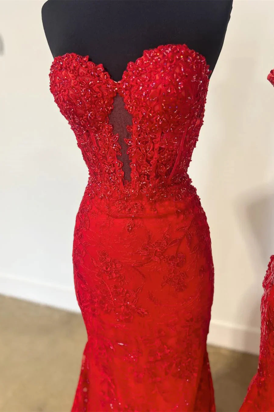Black Strapless Lace Appliques Mermaid Long Prom Dresses