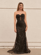 Terry | Black Sweetheart Lace Appliques Mermaid Long Prom Dresses - KissProm