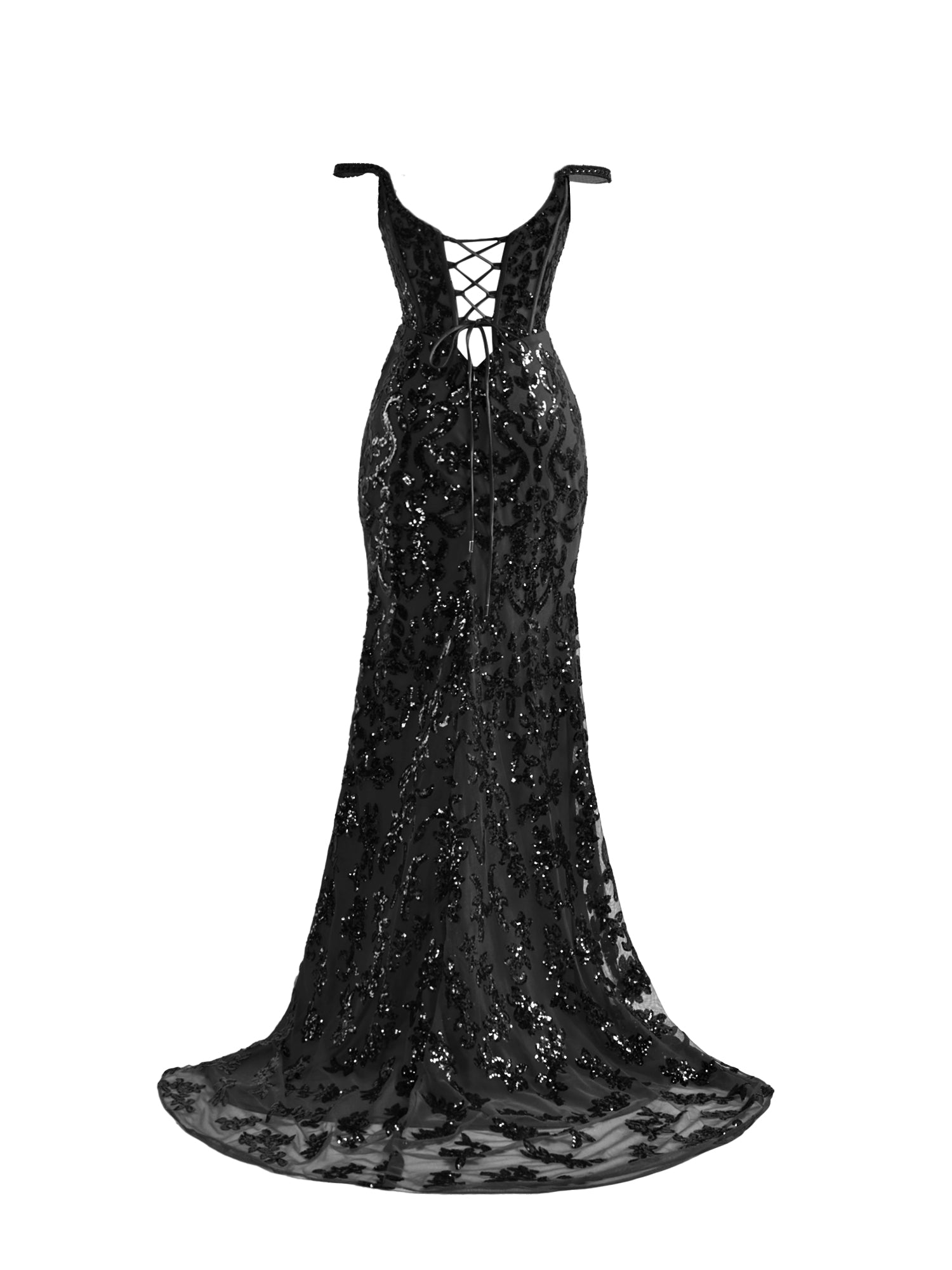 Black Sheath Sequins Long Prom Dress with Slit