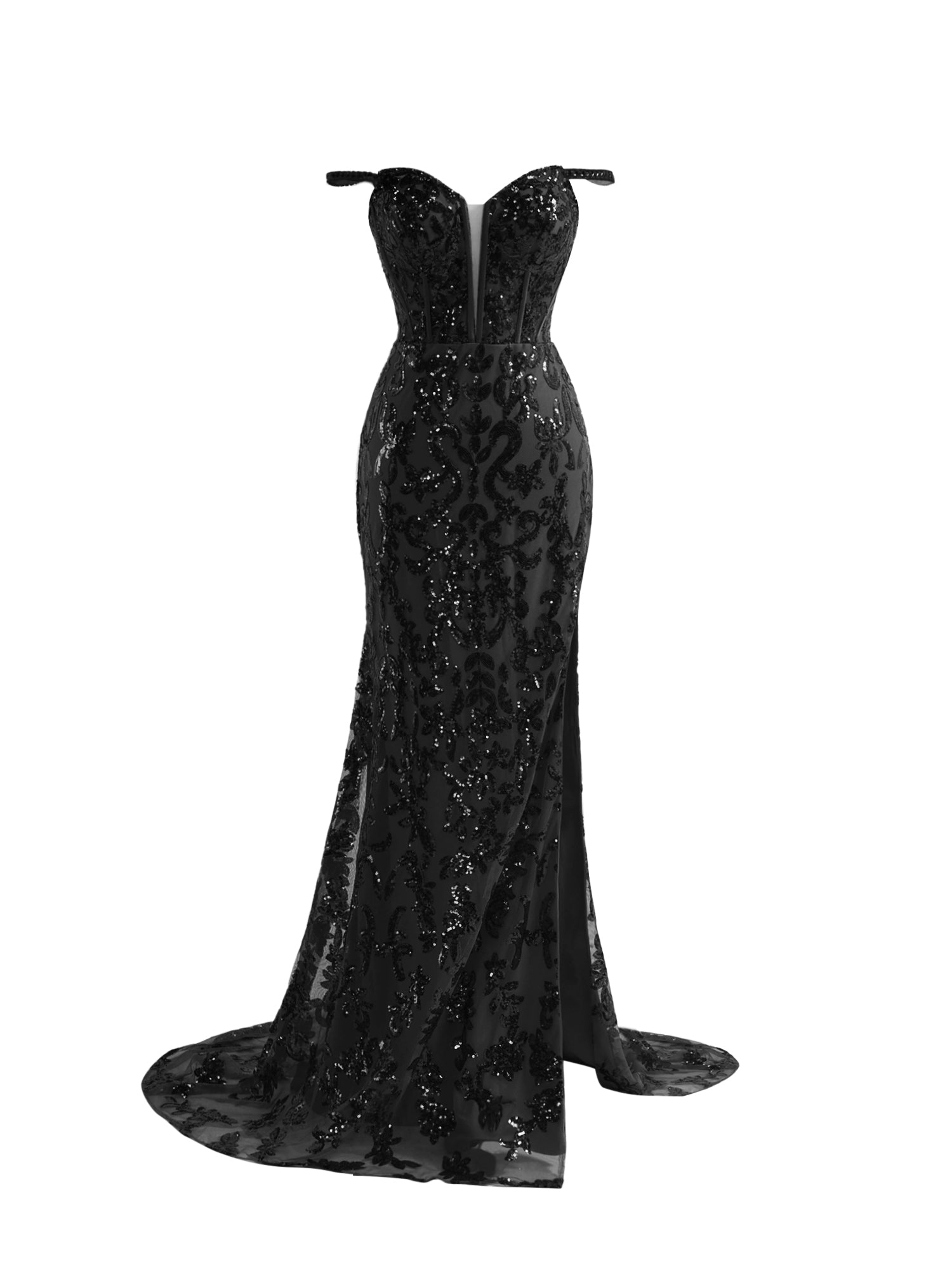 Black Sheath Sequins Long Prom Dress with Slit