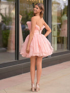 Amaia | Blue A - Line Strapless Ruffled Short Homecoming Dress - KissProm