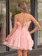 Amaia | Blue A - Line Strapless Ruffled Short Homecoming Dress - KissProm