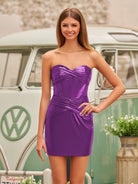 Bodycon Strapless Corset Burgundy Tight Short Homecoming Dresses - KissProm