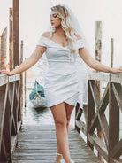 KissDress-Asteria  Sheath Off-the Shoulder Satin Simple Wedding Dress Sleeveless Short Hemline