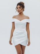KissDress-Asteria  Sheath Off-the Shoulder Satin Simple Wedding Dress Sleeveless Short Hemline