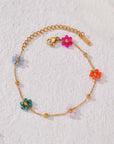 Boho Gold Stainless Steel Colorful Flowers Link Chain Bracelets