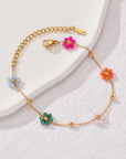 Boho Gold Stainless Steel Colorful Flowers Link Chain Bracelets