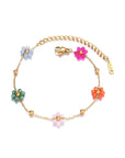 Boho Gold Stainless Steel Colorful Flowers Link Chain Bracelets