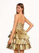 Bonny | A - Line Sweetheart Gold Metallic Ruffle Homecoming Dress - KissProm