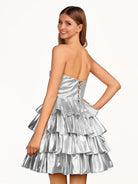 Bonny | A - Line Sweetheart Gold Metallic Ruffle Homecoming Dress - KissProm